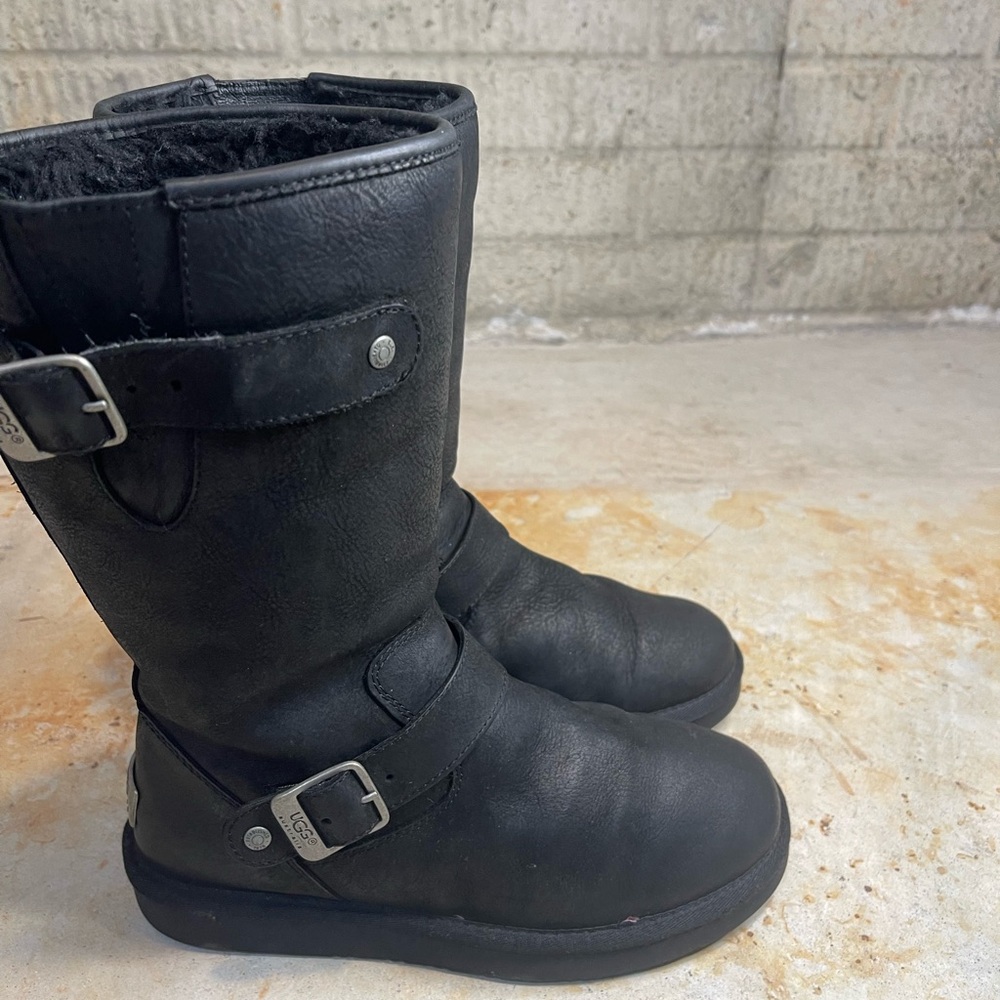 UGG Black Leather Combat Boots